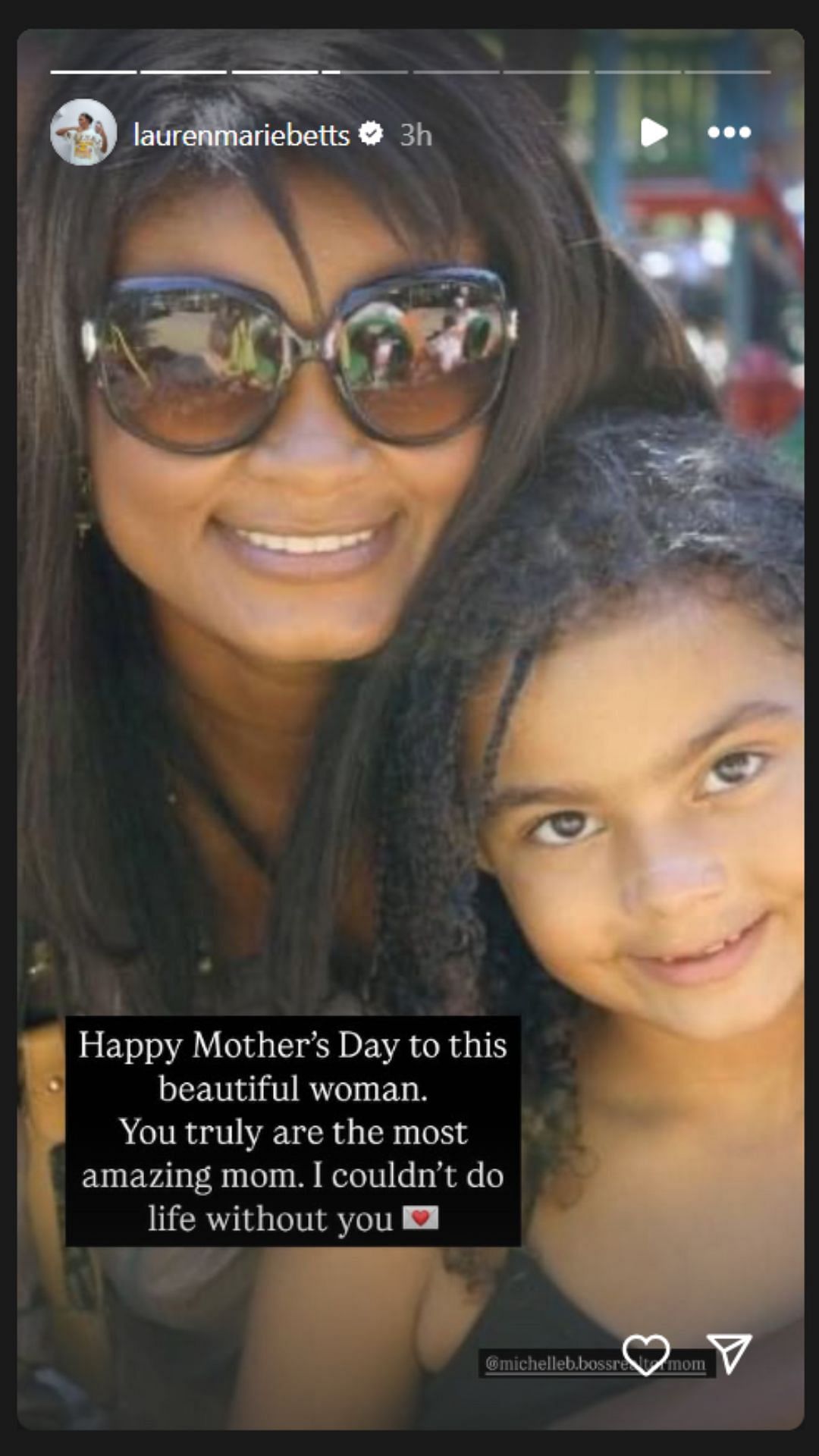 UCLA's Lauren Betts celebrates her mom Michelle Betts on Mother's Day. IG image via @laurenmariebetts